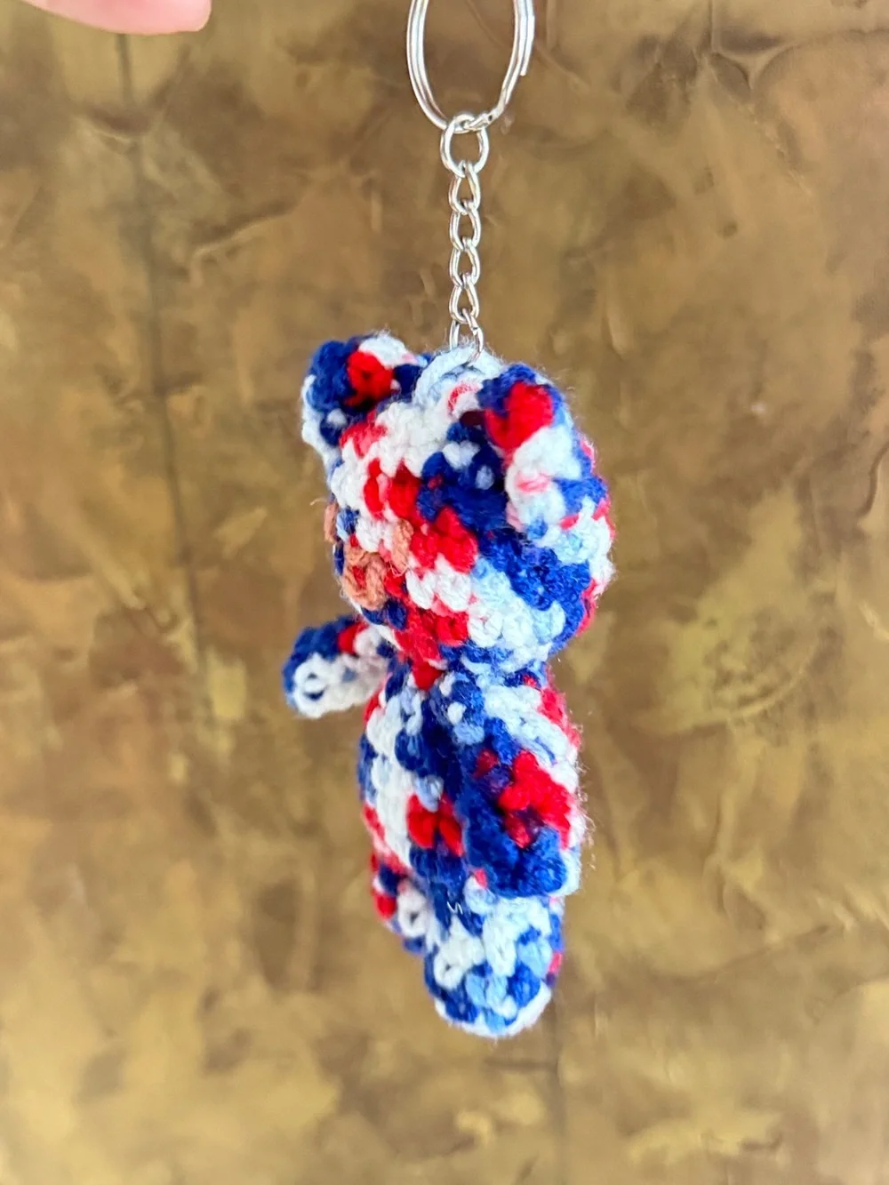 Handmade Crochet Teddy Keychain - Red, Blue & Cream